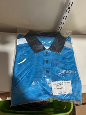 Amazon Men's Polo Shirt in Heather Blue with Black Collar